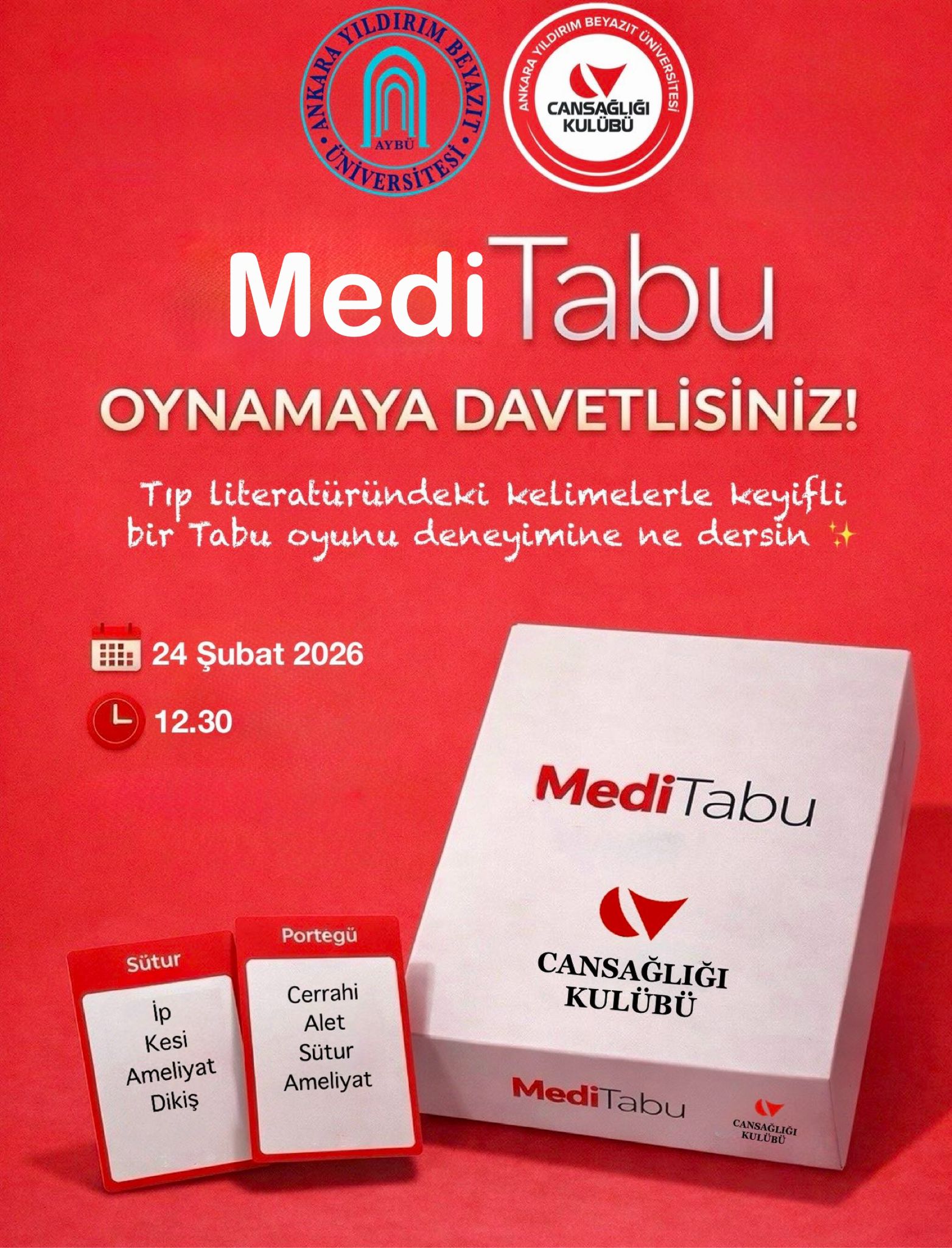 MediTabu özel tasarım tabu kartları ile oyun aktivitesi AYBÜ CANSAĞLIĞI KULÜBÜ 